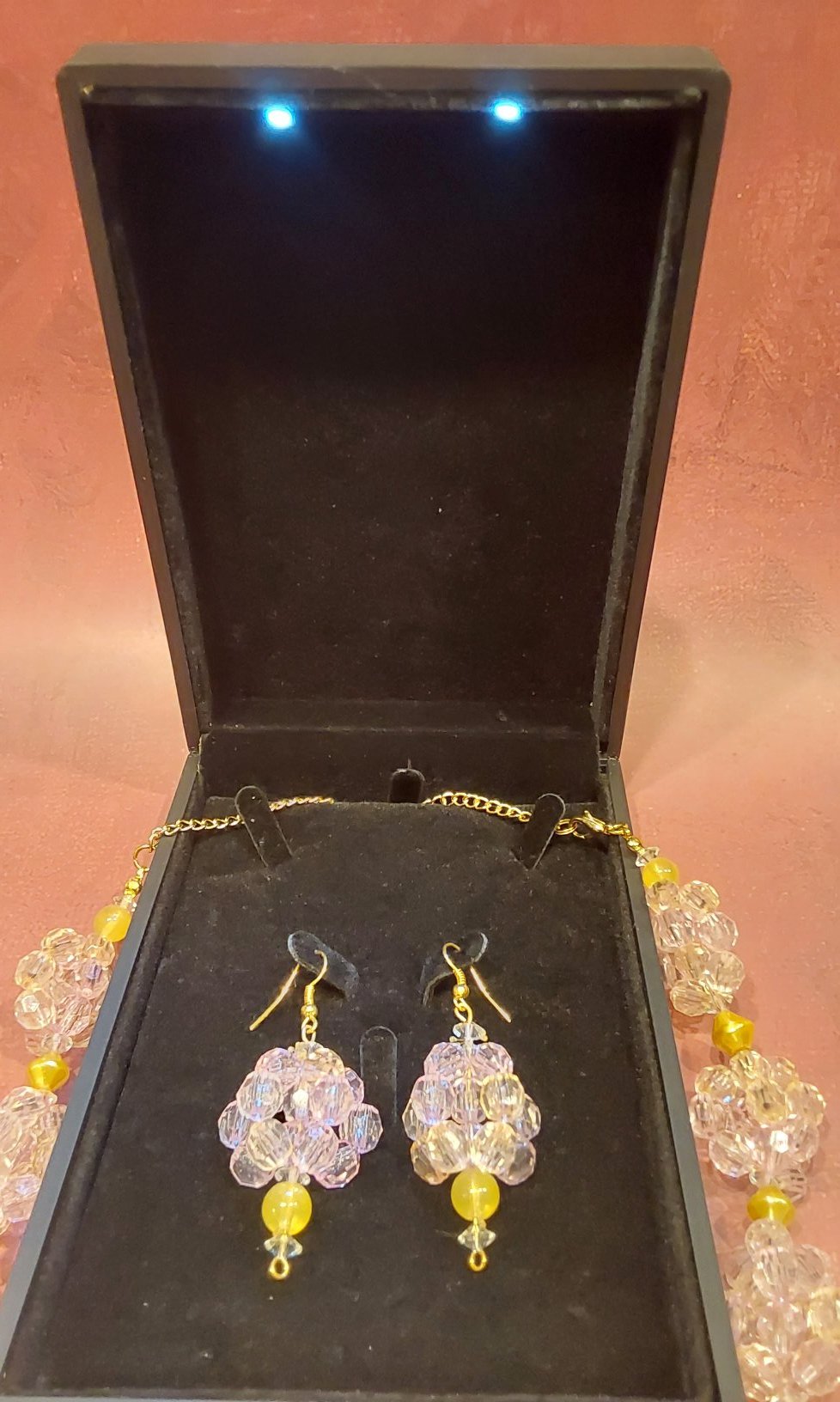Pink and Gold Grape Clusters Necklace and Earrings Set