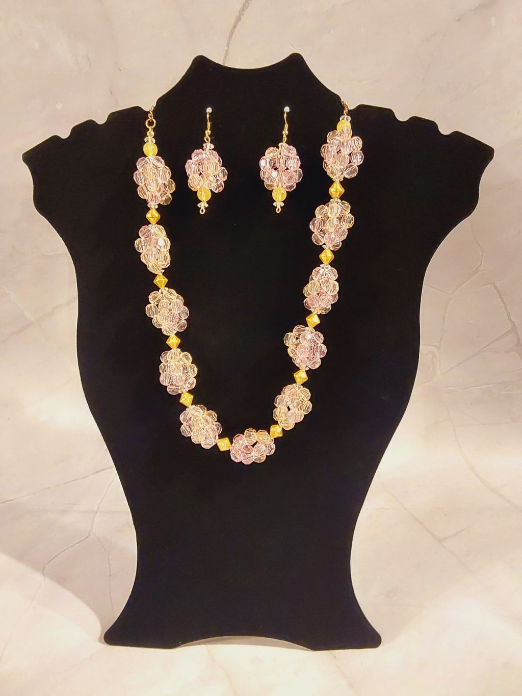 Pink and Gold Grape Clusters Necklace and Earrings Set