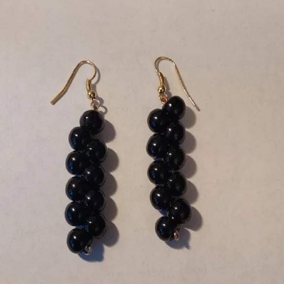 Black Beaded Earrings – Gold Fishhook Ear Wires, Hypoallergenic Handmade