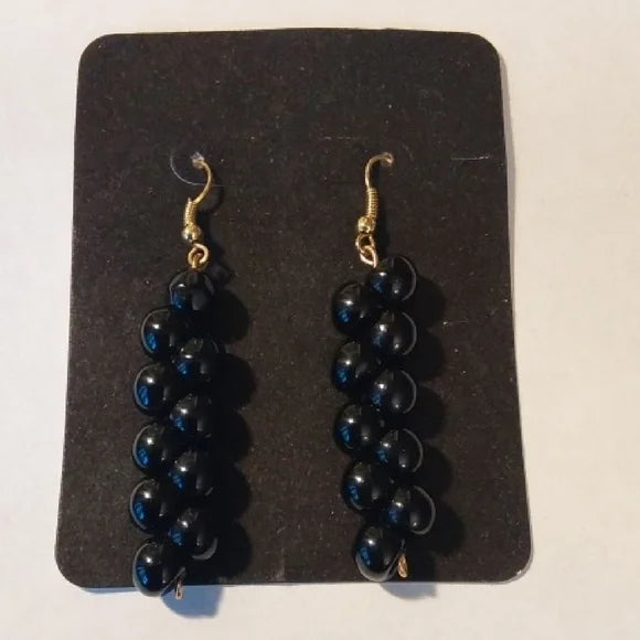 Black Beaded Earrings – Gold Fishhook Ear Wires, Hypoallergenic Handmade