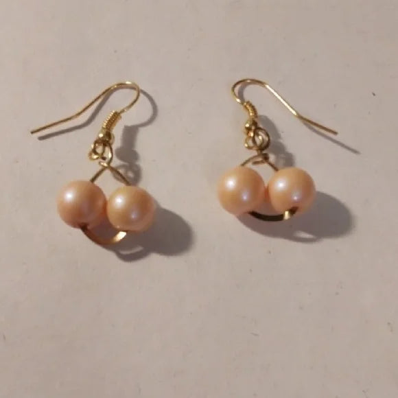 Elegant Peach and Gold Drop Earrings