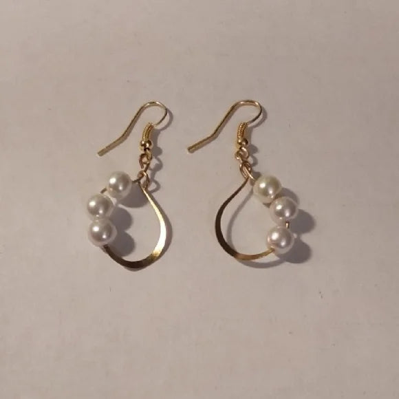 Gold and Pearl Loop Earrings